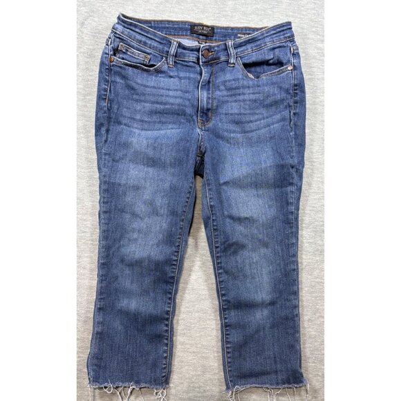 Judy Blue‎ Womens Skinny Fit Crop Jeans Size 11/30 Frayed Hem Stretch Denim - Picture 1 of 5